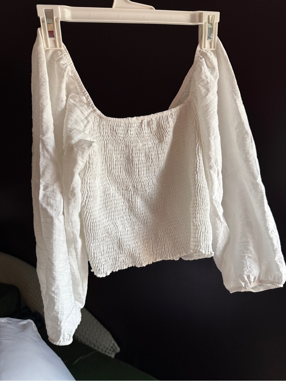 Peixoto off shoulder smocked Blouse with Puff Sleeves